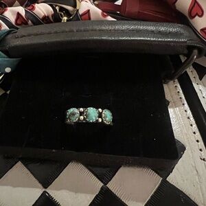 Turquoise Three-Stone Sterling Ring Stamped